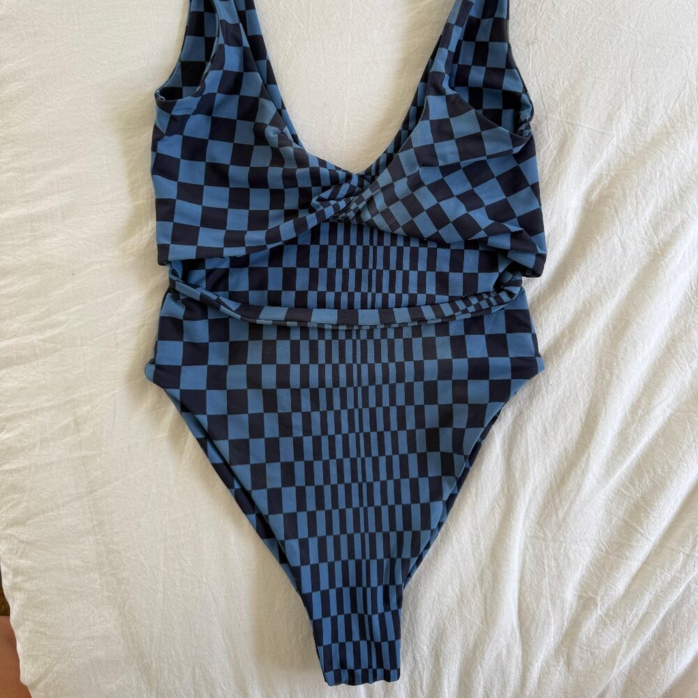 SKATIE Blue Checkered One-Piece Swimsuit Size Small